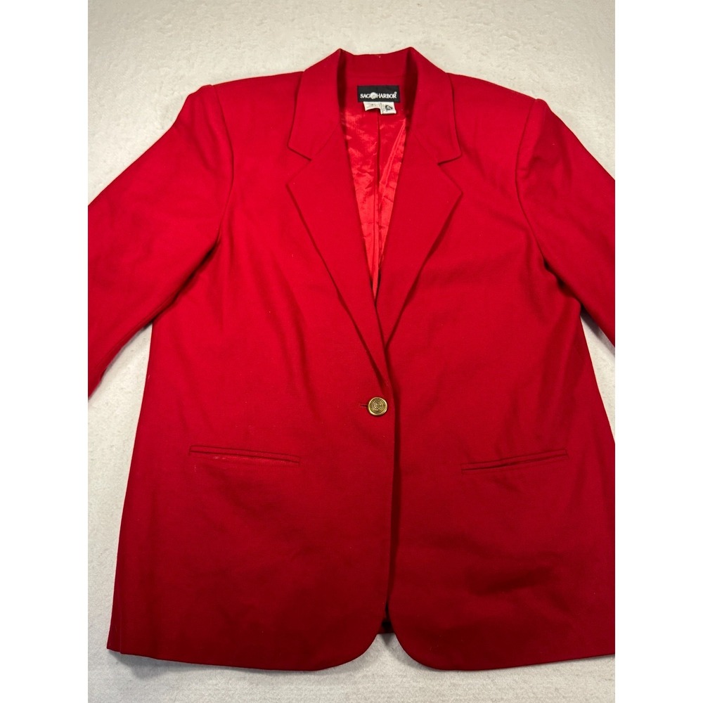 Sag Harbor Y2K Blazer Jacket Women 16 Red Wool Lined Single Breasted Notch Lapel